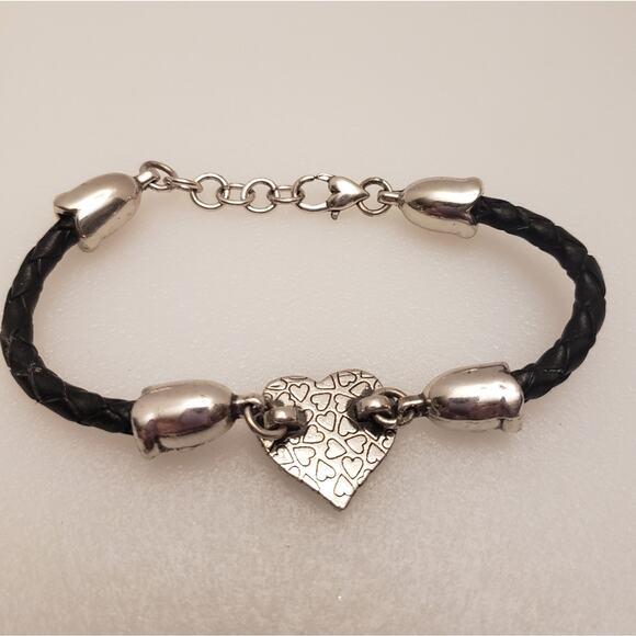 Brighton Heart Braided‎ Leather Bracelet Silver Valentine's Day Gift Jewelry - Picture 4 of 5